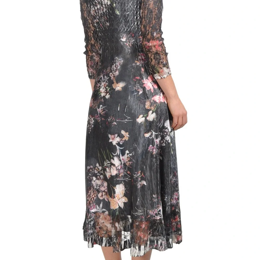 Komarov Like New Floral Lace Trim Midi Dress – Size M – Made in USA - Picture 10 of 10